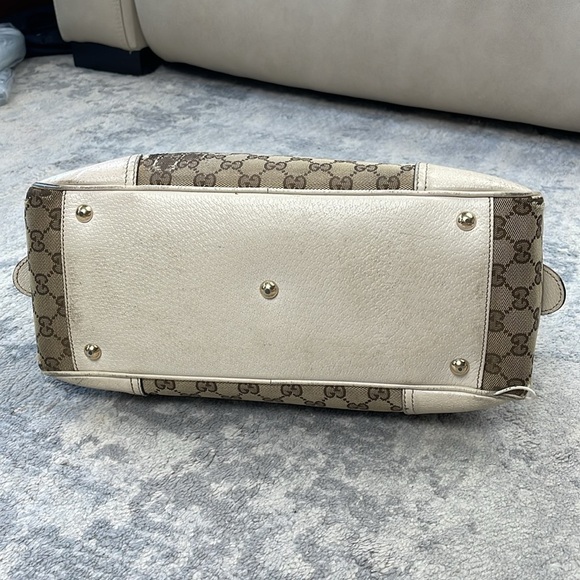 Vintage Gucci Princy GG Monogram Logo Sherry Line Web Shoulder Bag Tan Ivory - Picture 14 of 17